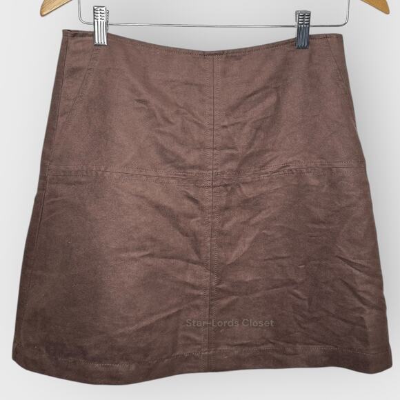 Sanctuary Faux Suede Mini Skirt S | Brown Zipper Mod Aesthetic Indie Western - Picture 1 of 7